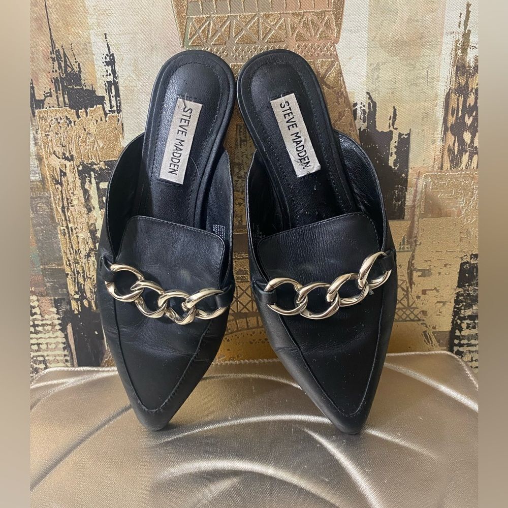 Steve Madden Black Chain Detail Women's Mules